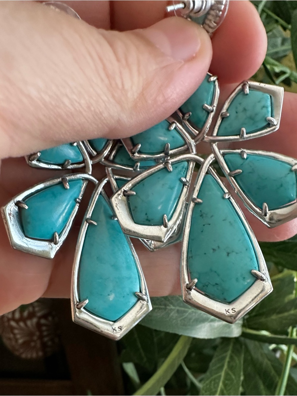 Kendra Scott Turquoise Floral Statement Drop Earrings - Picture 4 of 8